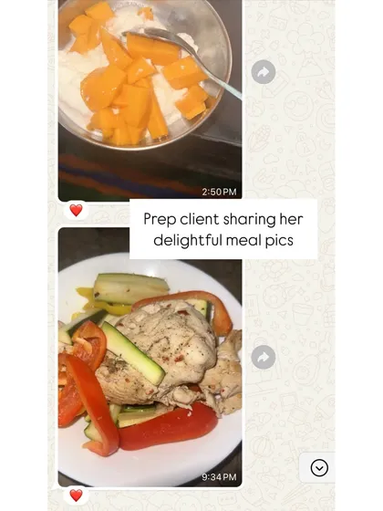 Even during a tough prep, my clients learn to enjoy their food. Here's a prep client sharing pictures of her delicious and perfectly portioned meals.