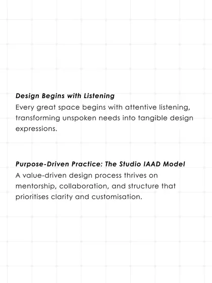 'Design Begins with Listening' is the starting point for every great space we create. Our purpose-driven studio model thrives on mentorship and collaboration, transforming unspoken needs into tangible design expressions.