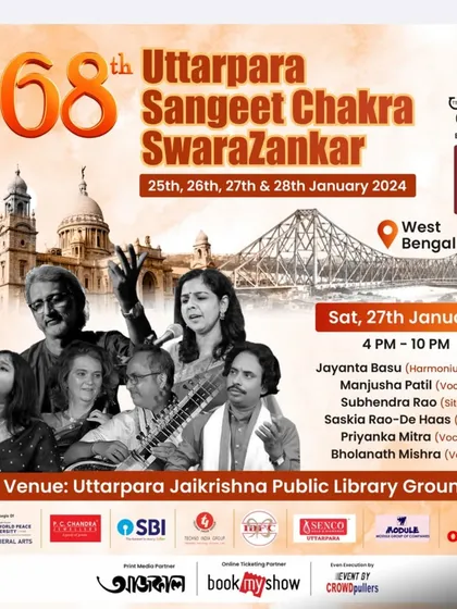The poster for the 68th Uttarpara Sangeet Chakra, a prestigious music conference in Kolkata.