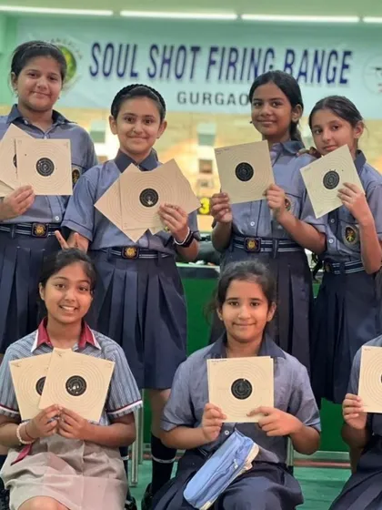 Another group of happy students from K.R. Mangalam World School after their session. I focus on teaching them the fundamentals of safety, focus, and discipline in a fun and engaging way.