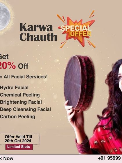 For Karwa Chauth or any special occasion, our facial services are the perfect way to get your glow on. This offer highlights some of our most popular options like HydraFacial, Chemical Peeling, and Carbon Peeling.