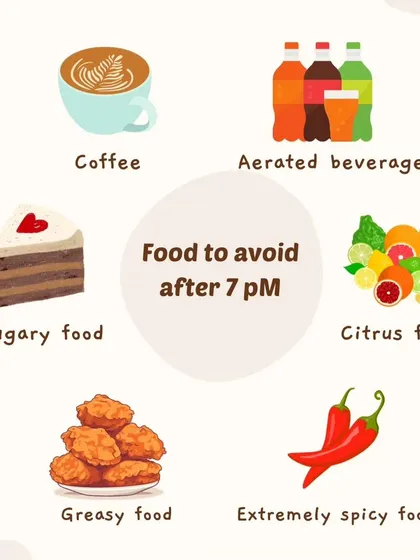 Finishing your dinner by 7 PM can be a game-changer for your metabolism, sleep quality, and weight management. This graphic shows which foods to avoid in the evening to prevent indigestion and bloating.