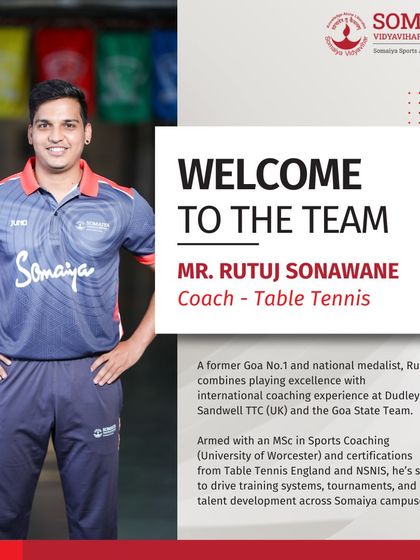 We are thrilled to welcome Mr. Rutuj Sonawane to our team as the Table Tennis Coach. A former Goa No.1 player with international coaching experience, he will drive our training systems and talent development programs.