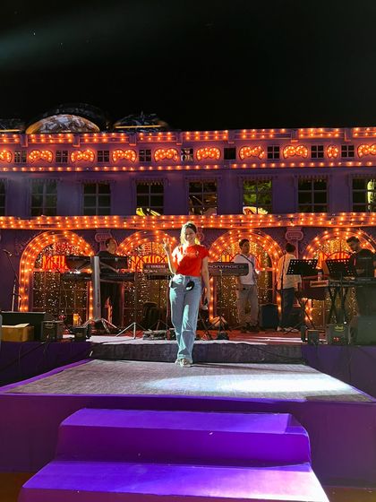 A wide shot of the beautiful stage at Ranthambore for a concert with Mithoon sir. The venue was as grand as the music.