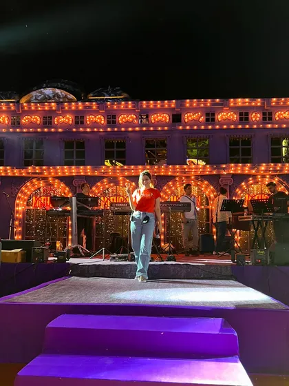 A wide shot of the beautiful stage at Ranthambore for a concert with Mithoon sir. The venue was as grand as the music.