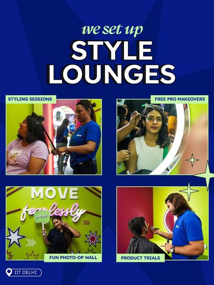 We set up full-fledged Style Lounges for Philips at IIT Delhi. These zones offered free professional makeovers, product trials for the OneBlade, and fun photo walls, making grooming an accessible and enjoyable part of the festival experience.