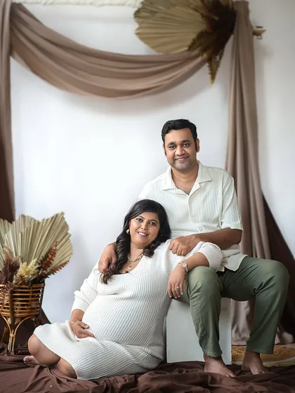 This earthy, boho-themed setup uses natural tones and textures to create a warm and grounded feel for your family portrait.