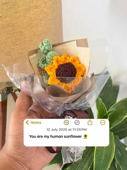 "You are my human sunflower." A sweet screenshot of a note, paired with a mini sunflower bouquet. A perfect, simple gift for your favorite person.