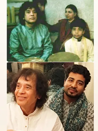 A truly blessed moment for me, recreating a photograph with the god of music, Ustad Zakir Hussain ji, after 19 years. His blessings and guidance are a source of immense inspiration on my musical journey.