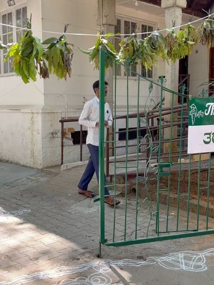 The entrance to our studio, decorated with mango leaves for a festive occasion. This is the gateway to our world of heritage, craft, and community.
