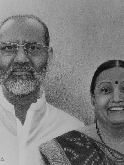 An A3 size commissioned pencil portrait of a couple. I take great care in rendering expressions that feel authentic and full of life.