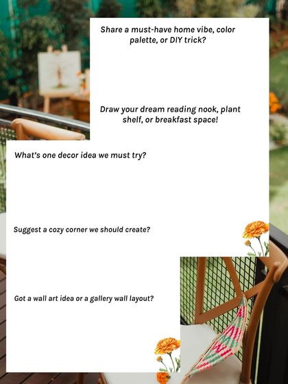 A list of creative prompts for guests at a housewarming, encouraging them to share their ideas and inspiration for the new home.