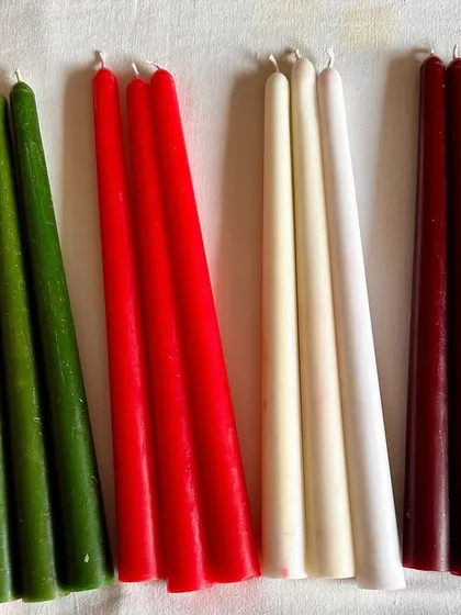 A simple lineup of my tapered candles, showing the rich, solid colors available for Christmas.