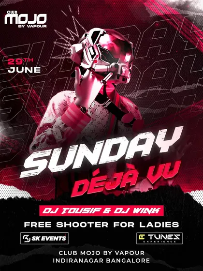 This 'Sunday Deja Vu' event at Club Mojo shows that the party doesn't stop on Saturday. I keep the Bollywood beats going all weekend long.