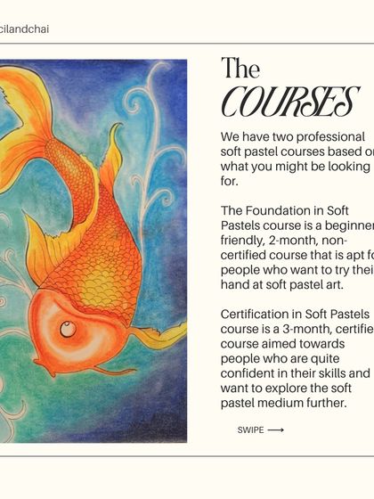 We offer both foundation and certification courses in soft pastels. This beautiful goldfish painting shows the delicate blending and vibrant color that make this medium so appealing.