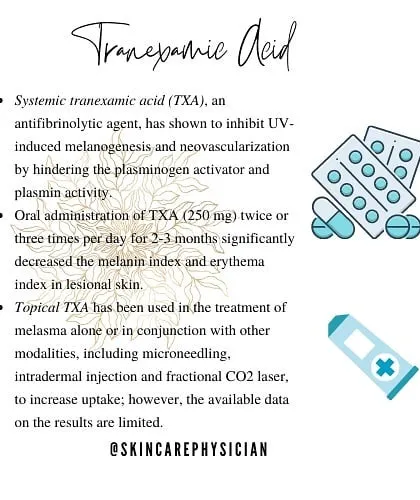 Tranexamic acid, available in oral or topical forms, is another powerful tool I use. It works by inhibiting UV-induced melanin production and is a key part of many pigmentation treatment plans.