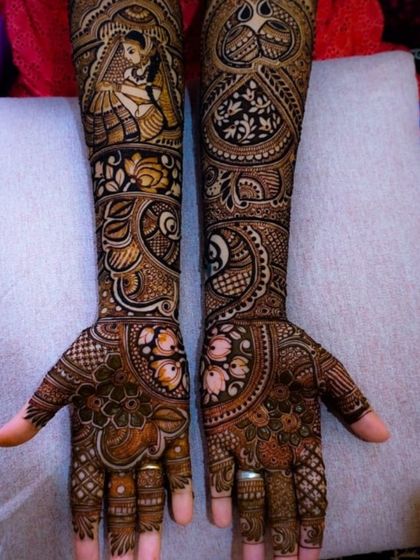 This is a duplicate of image 1. A classic full bridal design featuring a graceful bride figure, intricate floral patterns, and traditional motifs, showcasing our expertise in clean lines and balanced composition.