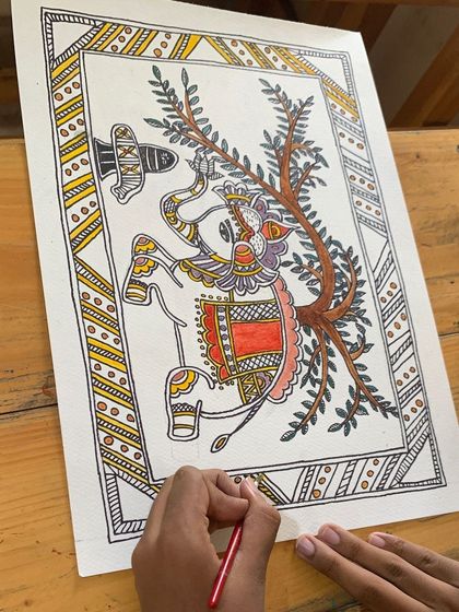 A young student begins his journey with our Certified Madhubani program. It is wonderful to see the youth embracing India's rich art heritage with such enthusiasm.