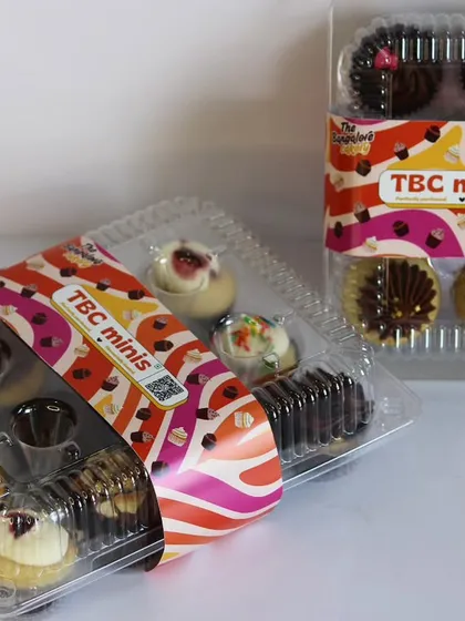 My TBC Minis come in professional, secure packaging, making them perfect for gifting or as a beautiful addition to any party. You can order these assorted mini cupcakes in boxes of 6 or 12.