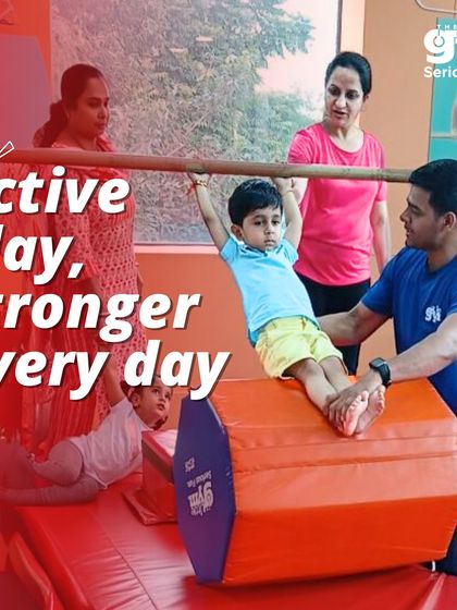 Active play, stronger every day. This shot captures a busy moment in our gym, with parents, coaches, and kids all engaged in activities that build strength and skill.