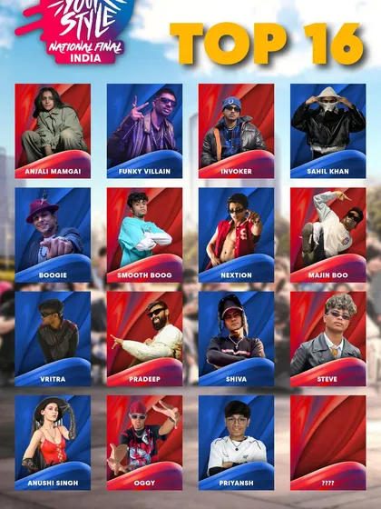 The Top 16 lineup for the Red Bull Dance Your Style National Final. It's an honor to be listed among some of the best dancers in India.