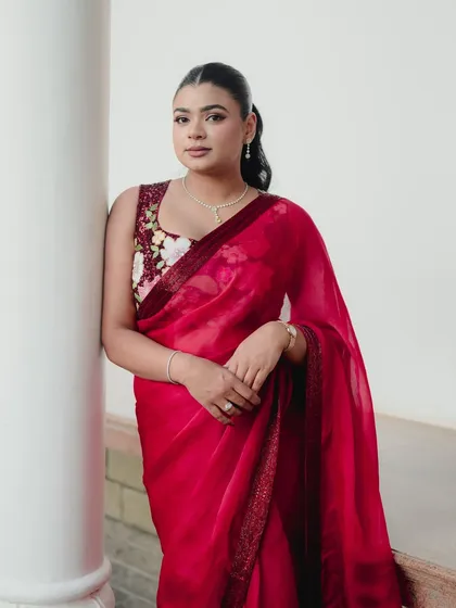 A simple and elegant portrait of Samerah. Her confident and serene expression is captured beautifully with soft, natural light, highlighting her grace during her engagement celebration.