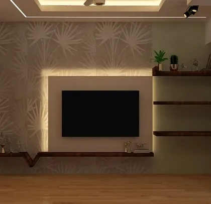 A tropical palm leaf wallpaper, adding a touch of contemporary style.