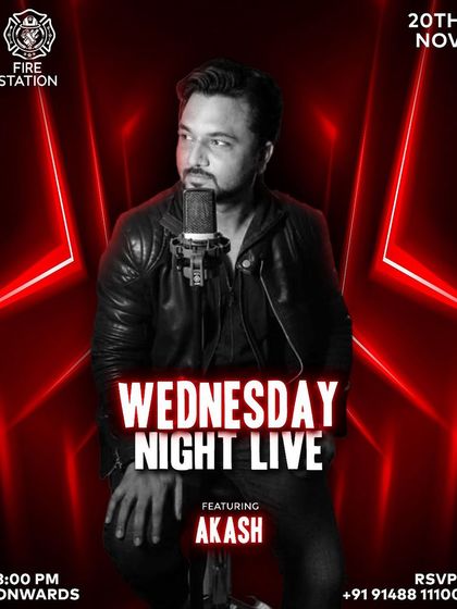 Get ready for an electrifying Wednesday night with Akash. Let the music take over and melt your midweek blues away.