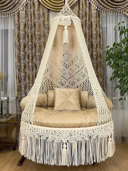 A customer from Dubai shared this photo of their swing. We love seeing our handmade pieces in beautiful homes around the world. This one features a stand for easy placement.