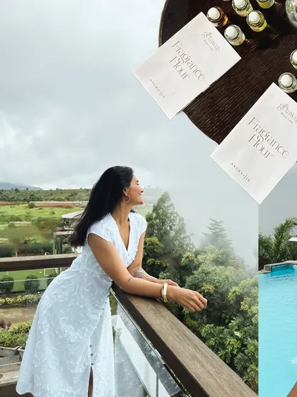A collage showing the scenic views and fragrance-making session at the Westside getaway in Kamshet.