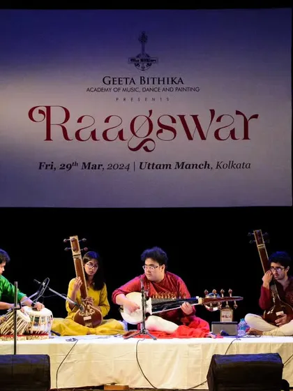 The full stage view of our performance at 'Raagswar' in Uttam Mancha, Kolkata. It was a beautiful evening of music with Indrayuddh Majumder da on sarod.