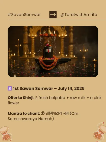 The first Sawan Somwar is a powerful day to connect with Lord Shiva. I guide you on what to offer, like belpatra and raw milk, and which mantra to chant, "Om Someshwaraya Namah," to receive his blessings.