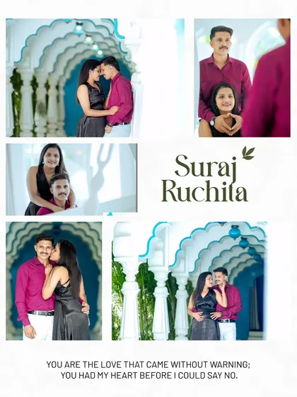 A collection of sweet and intimate moments from Suraj and Ruchita's shoot, showcasing their chemistry in a beautiful, architecturally rich setting.