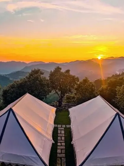 The stunning view from the luxury tent accommodation at our Janglia Gaon facility, where players can train and relax in a beautiful environment.