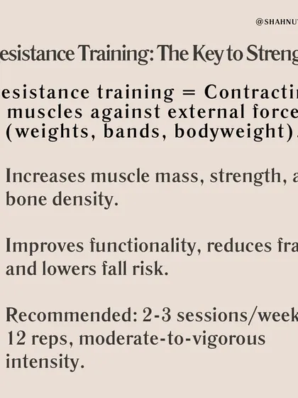 Resistance training is the key to strength. By contracting muscles against an external force, you increase muscle mass, strength, and bone density. I recommend 2-3 sessions per week for optimal benefits.