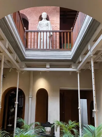 The central courtyard of the restored Sister Nivedita Museum in Kolkata. We introduced a skylight and opened up the core of the 150-year-old heritage building to bring in natural light, creating a serene and contemplative space that connects the old structure with new additions.