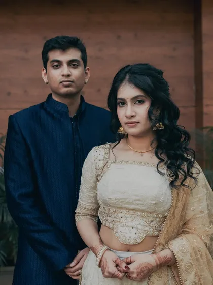 A classic portrait from an engagement shoot. Her makeup is subtle yet defining, with an emphasis on natural-looking skin and softly defined eyes.