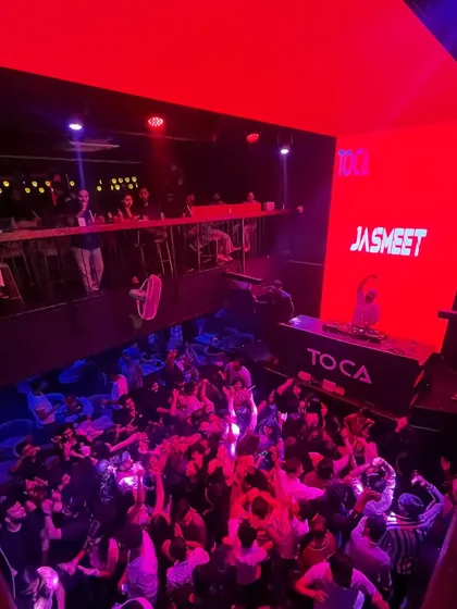 Another angle of the packed house at Toca, with my name lit up on the big screen.