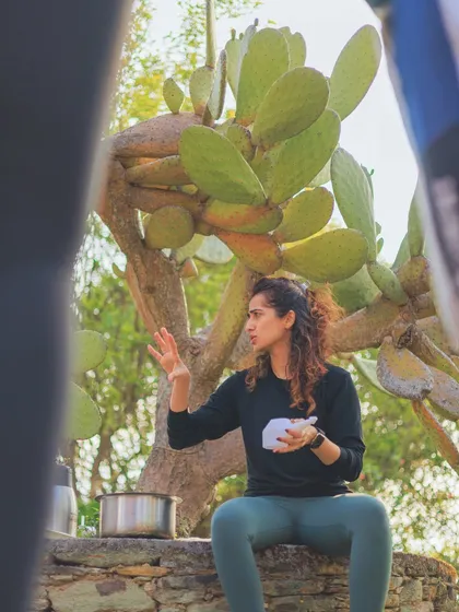 Teaching outdoors, surrounded by nature. These moments of connection with the earth are a vital part of the retreat experience.