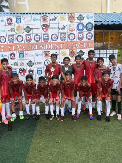 Our U13 team posing for a photo at the Yuva President League, ready for their semi-final match.
