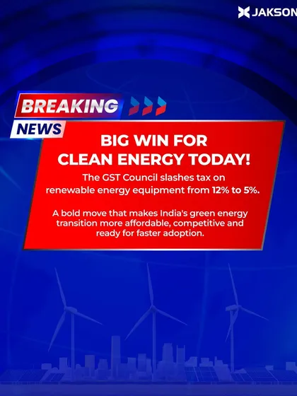 A big win for clean energy in India. The recent GST Council's decision to slash taxes on renewable energy equipment from 12% to 5% is a bold move that makes green energy more affordable and competitive, accelerating the nation's sustainable transition.
