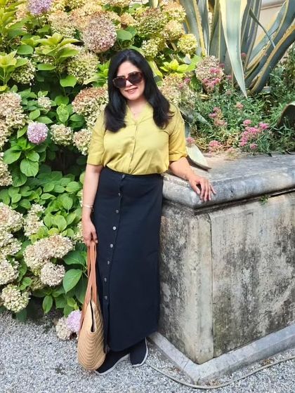 Posing by the hydrangeas at Villa Borghese Cavazza. The olive green of my shirt blended beautifully with the lush gardens.