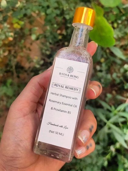 Another shot of our custom Royal Remedy Herbal Shampoo. The rosemary essential oil helps stimulate the scalp while provitamin B5 adds moisture and shine.