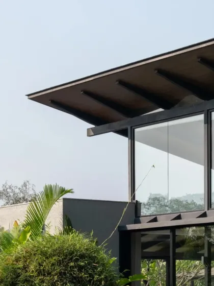 A detail of a roofline in Alibaug. Our coastal designs always respond to the site's flora, sun path, and wind direction to create comfortable, livable spaces.