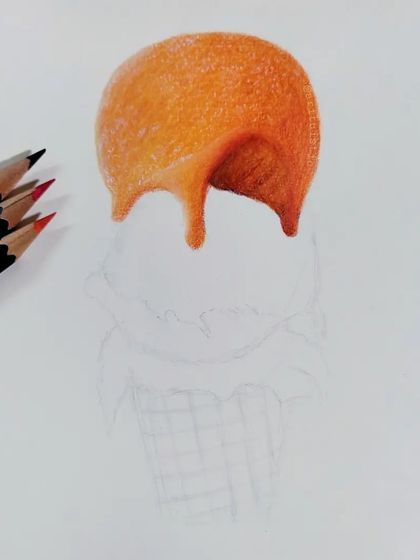The first WIP of the ice cream cone, showing just the top orange scoop colored.
