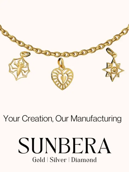 Your creation, my manufacturing. This image showcases a variety of custom gold charms I can create for a personalized charm bracelet. From hearts and stars to swans, I can turn any idea into a tiny treasure.