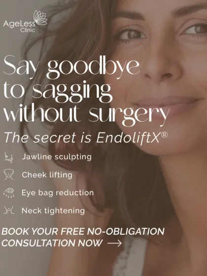 Sagging skin around the jawline, cheeks, and neck can be addressed without surgery. EndoliftX is my secret to jawline sculpting, cheek lifting, and neck tightening. This graphic outlines the key areas where this minimally invasive laser treatment can restore firmness and definition.