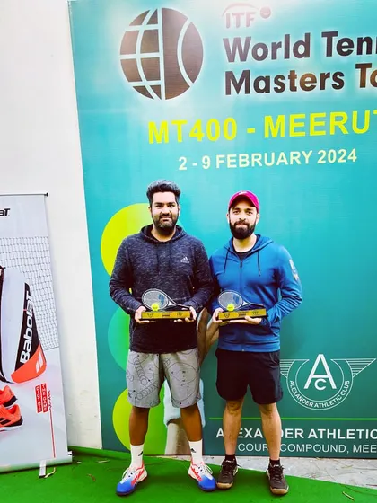 Here, my brother Kartikeya and I are with our trophies after winning the ITF World Tennis Masters Tour MT-400 in Meerut. We beat the top seeds in the final to clinch the Men's 30+ doubles title.