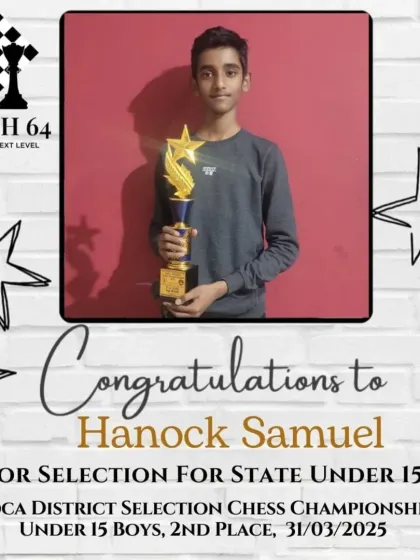 A proud moment for Hanock Samuel, who secured 2nd place in the Under 15 Boys category at the BRDCA District Selection, earning a spot in the State championship. This shows our pathway for competitive chess advancement.