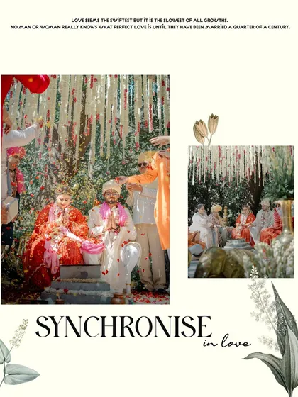 The couple seated during their wedding ceremony, surrounded by family and blessings.